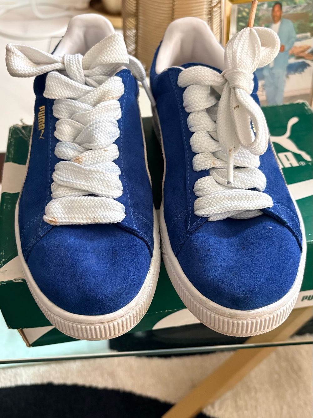 Puma Blue Suede Low-Top Sneakers with White Laces